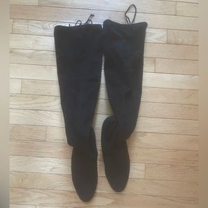 Knee high boots with tie in back